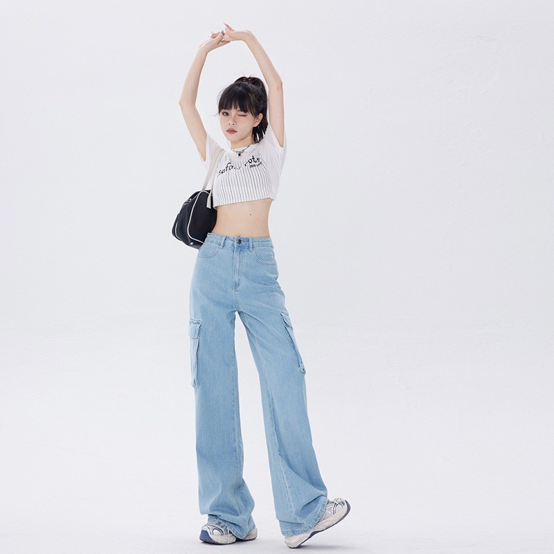 Quần Jean Nữ Túi Hộp Ống Suông Cạp Cao Chất Jean Demin Dày Dặn Phối Túi 2 Bên Phong Cách Hip Hop | BigBuy360 - bigbuy360.vn