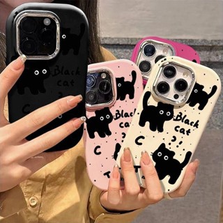 Ốp Khung Matal Mạ Điện Sang Trọng Cho OPPO A18 A38 A16 A17 A3S A53 A57 A77 A59 RENO 4 5 6 7 8 PRO 8T 5Z 6Z 2Z 2F 11F Ốp Điện Thoại Mềm Mèo Đen Dễ Thương