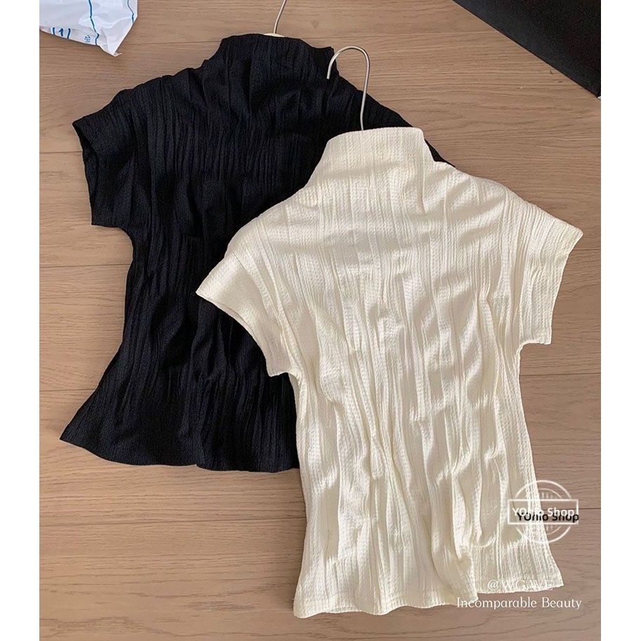 Áo thun nữ cổ cao nửa cổ cao giảm béo màu trơn mùa hè | BigBuy360 - bigbuy360.vn