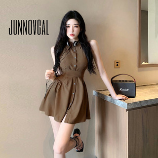 JUNNOVGAL Nữ Mini Đầm Cổ Retro Phong Cách Mới Không Tay Nách Eo Chữ A