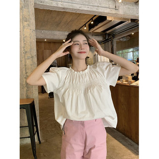 Phiên bản Hàn Quốc của thời trang với áo sơ mi tay phồng dáng rộng cổ tròn nếp nhăn ngọt ngào