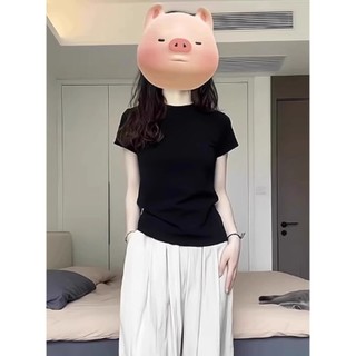 【100% cotton 】Áo baby tee Áo Thun ôm body Áo y2k Áo thun ngắn tay mỏng mùa hè màu đen nguyên chất dành cho nữ