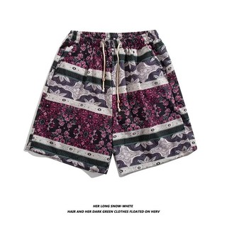 [Hàng mới 2024] Quần thường ngày Nam Baggy Túi bên hông Lau Unisex Cặp đôi Quần chở hàng nam Quần short thể thao in họa tiết phong cách quốc gia Bông tai Kẹp