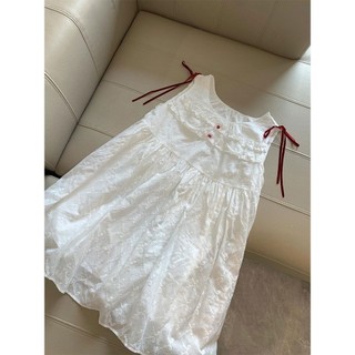 Váy Nữ Thiết Kế Trắng Không Tay Khâu Sinh Viên Mùa Hè Mới Phong Cách Preppy Rời Hình Flattering Váy Ngắn