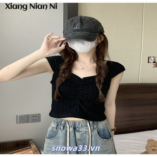 Xiang Nian Ni Áo khoác crop top không tay kiểu Pháp mới dành cho nữ