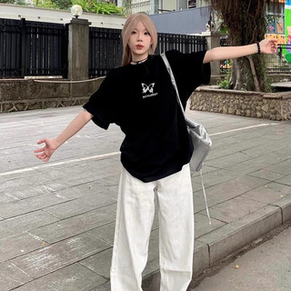 SALUTE Áo phông hàn quốc nữ Đen cute fashion 100% cotton form rộng local brand in hình Y1404