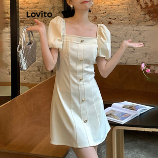 Đầm Lovito màu trơn cài nút phong cách thường ngày cho nữ LNE51254