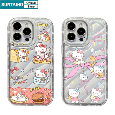 Suntaiho Thanh Lịch Dễ Thương Vỏ Điện Thoại Họa Tiết Mèo Hoạt Hình Cho Iphone 15 14 12 13 11 Pro Max IP 7 8 Plus Iphon X Xs XR Xs Max TPU Silicone Mềm Cao Cấp Chống Sốc Ốp Lưng