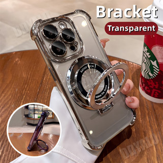 Ốp Mạ Sang Trọng Cho iPhone 15 14 13 12 11 Pro MAX 15 14 Plus X XS MAX XR Túi Khí Có Giá Đỡ Từ Tính Ống Kính Máy Ảnh Vỏ Điện Thoại Kính Trong Suốt Chống Sốc Trong Suốt Ốp Lưng Trong Suốt