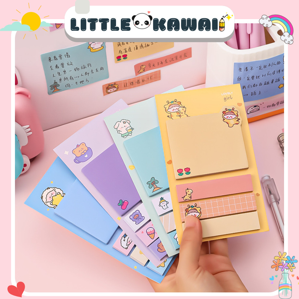 Giấy note kèm note phân trang đánh dấu hoạt hình cute (set gồm 4 tệp, mỗi tệp 20 tờ)