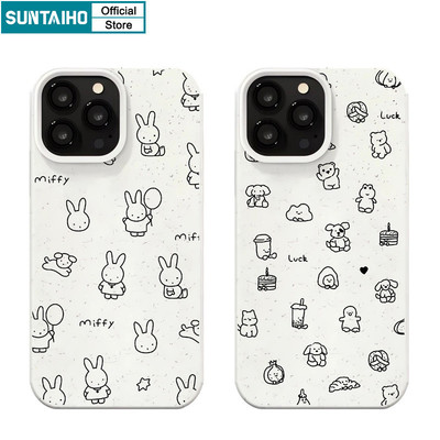 Suntaiho Vỏ Đơn Giản Hoạt Hình Thỏ Họa Tiết Động Vật Ốp lưng Iphone 16 15 14 12 13 11 Pro Max IP 7 8 Plus Iphon X Xs XR Xs Max TPU Silicon Mềm Cao Cấp Chống Sốc Ốp Lưng