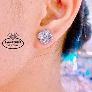  Phụ Kiện Bông Tai Nữ B0199 Cỏ 4 Lá 9li5  Chui Đẩy Sáng Chiếu Đeo Tai Sang Trọng Trang Sức Bạc Ý Xi Bạch Kim 