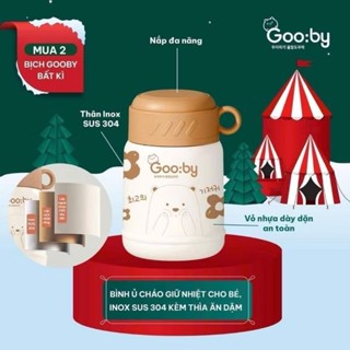 Bình ủ cháo giữ nhiệt Gooby cho bé, inox sus 304 kèm thìa ăn dặm