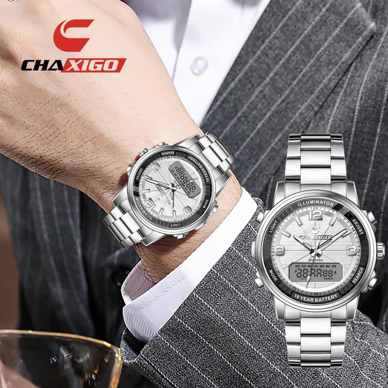 Đồng hồ nam kỹ thuật số tương tự CHAXIGO Đồng hồ nam đa chức năng phát sáng chống nước Đồng hồ nam d