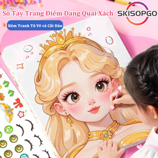  【SKISOPGO Sổ Tay Trang Điểm Dạng Quai Xách - Bộ Đồ Chơi Học Trang Điểm Cho Bé Kèm Tranh Tô Vẽ và Cắt Dán 