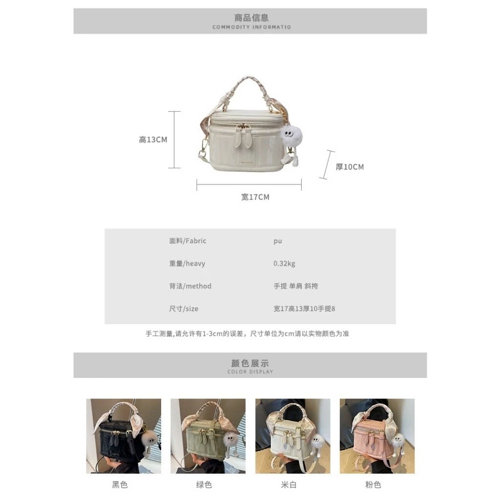 Túi cốp thời trang, túi cầm tay đeo chéo size 18cm chất dạ nhung kèm móc bông dễ thương DK048 | BigBuy360 - bigbuy360.vn