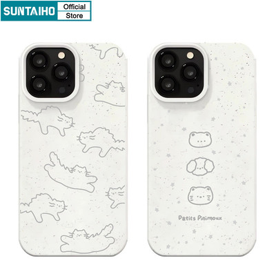 Suntaiho Đơn Giản Ngộ nghĩnh Phác Thảo Họa Tiết Mèo Vỏ Điện Thoại Mờ Mềm Cao Cấp Chống Sốc Cho IPhone 11 12 13 14 15 16 Pro Max IP 7 8 Plus Iphon X Xs XR Xs Max