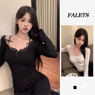 Áo Coquette Tay Dài Áo Croptop Dài Tay Áo brandy Áo Kiểu Nữ Áo Thun Tay Dài ôm body Ren Trắng Sling Giả Hai Mảnh Dài Tay Áo Thun Nữ Slim-Fit Đáy