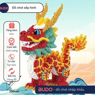 Đồ chơi xếp hình rồng châu á trung quốc 50CM năm mới bính thìn 2024 cỡ lớn đồ chơi xếp hình nano 3d cho bé 49CM