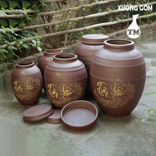 Hũ sành đựng gạo chữ Tài Lộc không tráng men Bát Tràng Đương Đại