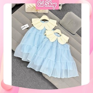 Váy đầm xanh cổ sen trắng CS136 cho bé gái