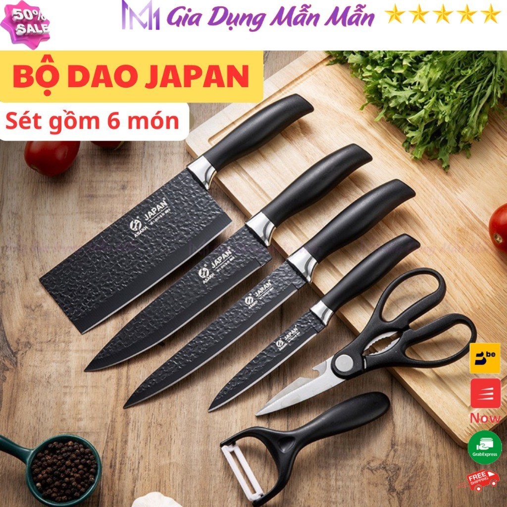 SKU110 - Bộ dao nhà bếp nhật bản 6 món, dao bếp nhật chất liệu thép không rỉ, sắc bén, bền đẹp