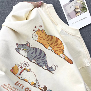 Áo phông nữ Màu kem form rộng mùa hè local brand SALMO cổ tròn áo thun in hình cute mèo con 100% cotton Y1144