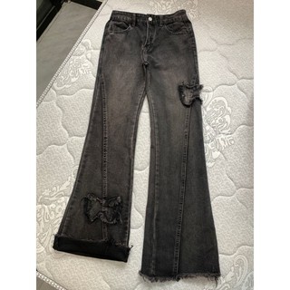 Jiashuchen Retro loe Jeans Nữ Mỹ Đường Phố Cao Cấp Thiết Kế Thêu Cảm Thấy Mờ Eo Cao Mỏng Hơn Nhìn Rộng Quần