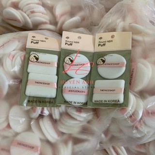 Bông đánh phấn phủ TFS Round Flocked Puff The Face Shop túi 2 miếng.