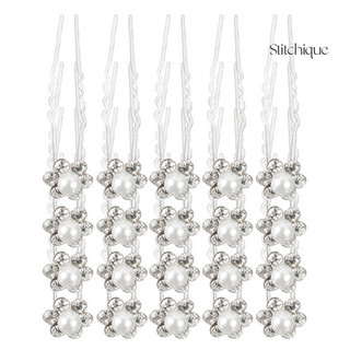 Stitchique _ 20 Chiếc Cưới Cô Dâu Giả Ngọc Trai Kim Cương Giả Hoa Tóc Dính Chân Kẹp Màu Bạc Trang Sức