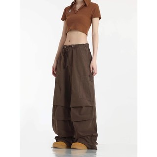 Đường Phố Retro Xếp Ly Co Giãn Dây Rút Hot Girl Quần Rời Thẳng Chân Mỏng Hơn Nhìn Chặt Quần Áo Quần