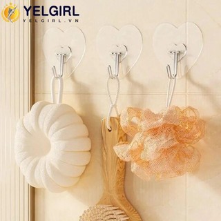 Móc treo cửa treo tường YELGIRLA 1 / 10 CÁI, Móc hình trái tim tự dính không đục lỗ, Giá lưu trữ phụ kiện phòng tắm nhà bếp treo tường trong suốt đa chức năng