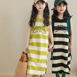 [Váy bé gái] (16-51kg) Váy Maxi không tay bé gái sọc thời trang Quần áo bé gái in hình phong cách Hàn Quốc