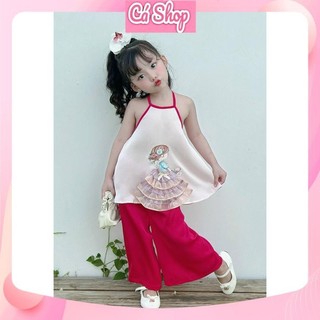 Set áo lụa cô gái mặc váy CS223 quần hồng cho bé gái