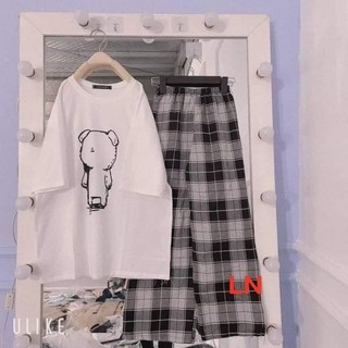 Sét bộ áo nam nữ quần kẻ Unisex Full Form to, rộng rãi, thoải mái, NHIỀU MẪU HOT, đồ bộ hoạt hình Freesize DVGIT