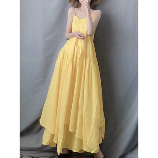 Nhặt Rò Rỉ ~ Ngoại Thương Đơn Hàng Chính Hãng Xuất Khẩu Trắng Sling Dress Không Đều Xoay Lớn Mùa Xuân Mùa Hè Vest Váy Dài