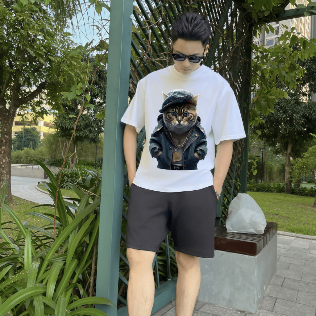 Bộ Cổ Tròn A064 - Mèo áo khoác bò Phong Cách Nam Nữ Cao Cấp, Chất Vải Cotton 100% Cao Cấp Siêu HÓT