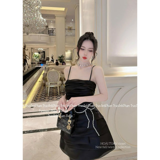 Váy hai dây đính đá nơ eo xếp li caboxin