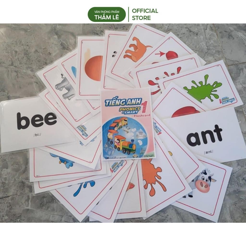 flashcard tiếng anh phonics smart lớp 1 2 3 ép platic khổ a5 in 2 mặt