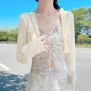 Áo khoác Cardigan ren ren mùa hè cho nữ Slim dài tay phần ngắn Áo khoác mỏng chống nắng