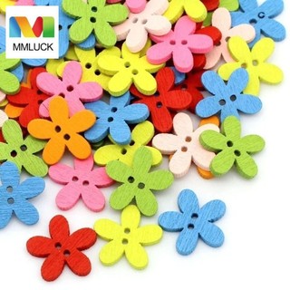 Mmluck 100 nút quần áo, nút gỗ hoa phẳng hình hoa, diy dễ thương bằng gỗ nhiều màu sắc nút may quần áo may