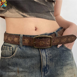 Phun In Hình Retro Y2K Nữ Boho Da Nâu Chìa Khóa Pin Thắt Lưng Vintage PU Hip Hop Thắt Lưng Thời Trang