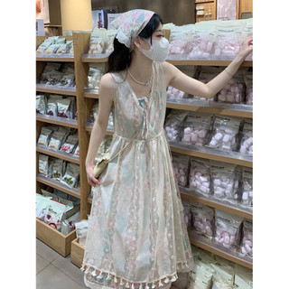 Daxingzhe Phong Cách Mới Cô Gái Lớp Ren Gạc Overskirt Trăm Vải Hoa Khâu Mỏng Hơn Nhìn Kỳ Nghỉ Phong Cách Sling Đầm