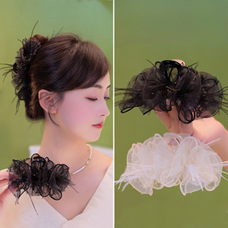 Nhiều Lớp Xếp Ly Ruy Băng Móng Vuốt Tóc Hàn Quốc Chảy Lông Vũ Kẹp Tóc Nữ Phụ Kiện Tóc