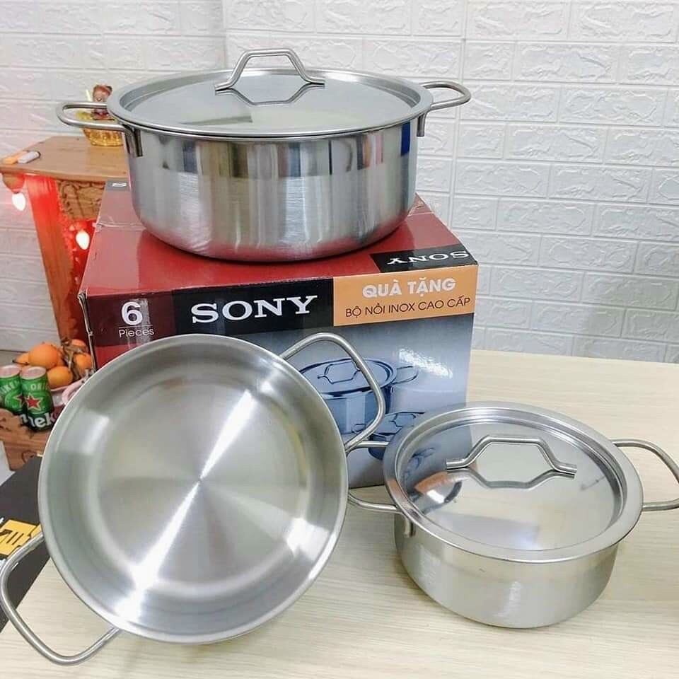 Bộ 3 nồi inox SONY cao cấp -Bộ 3 Nồi Nắp Inox SONY Cao Cấp Dùng Mọi Loại Bếp (16 - 18 - 24cm)