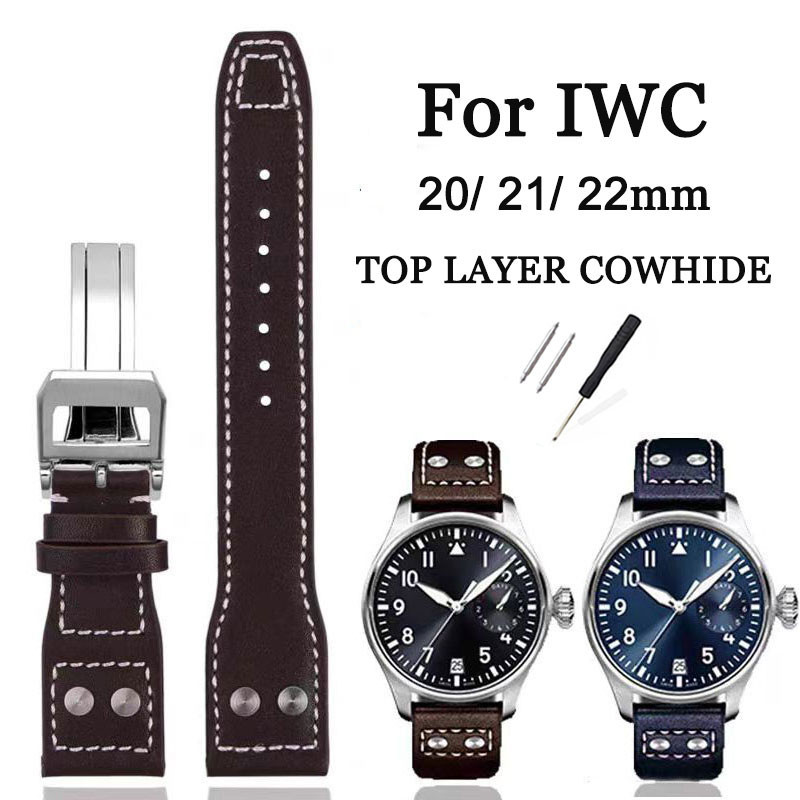 Dây đồng hồ da thật IWC PILOT 20-22mm, da bò, nam, phong cách công sở