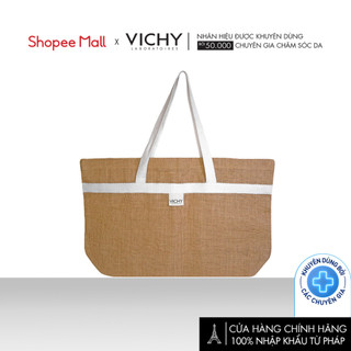 Túi cói Vichy màu vàng nâu quai trắng nhập khẩu Pháp