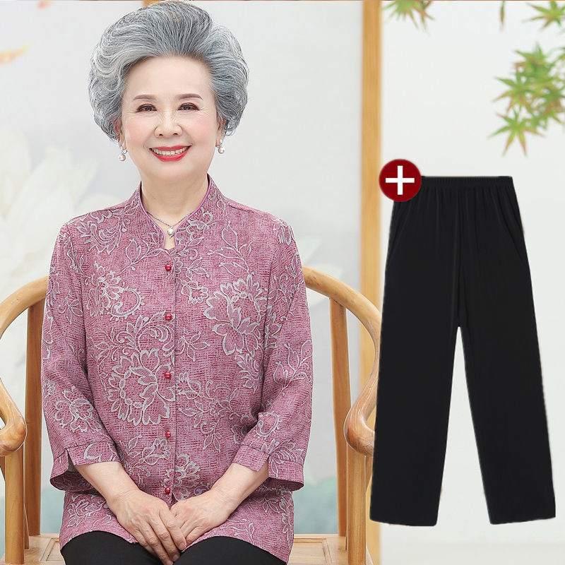 Quần Áo Người Cao Tuổi Quần Áo Ông Già Áo Sơ Mi Mùa Hè 60 Tuổi 70 Trung Niên Người Cao Tuổi Nữ Phù H