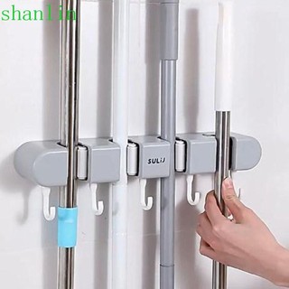 Giá đỡ cây lau nhà chổi SHANLIN, Giá đỡ kẹp cây lau nhà treo tường tự dính chắc chắn, Nhựa tiết kiệm không gian đa chức năng có móc Giá đựng chổi cho gia đình