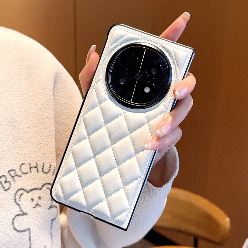 Ốp điện thoại cứng bằng da PU màu trắng đen sang trọng dành cho OPPO Find N5 N5Fold Vỏ điện thoại ch